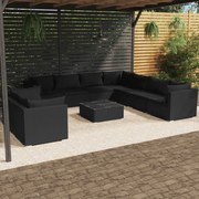 vidaXL 10-delige Loungeset met kussens poly rattan zwart