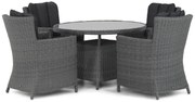 Tuinset Ronde Tuintafel 4 personen 120 cm Wicker Zwart Garden Collections Venerdi/Buckingham