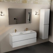 Mondiaz Aivy badmeubel 120cm talc met wastafel solid surface talc dubbel 2 kraangaten en spiegel