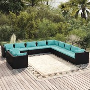 vidaXL 11-delige Loungeset met kussens poly rattan zwart