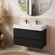 Fontana badkamermeubel 100cm mat zwart met Plieger Kansas wastafel mat wit met 2 kraangaten