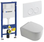 QeramiQ Dely Swirl Toiletset - 36.5x53cm - Geberit UP100 inbouwreservoir - 35mm zitting - witte bedieningsplaat - ronde knoppen - wit mat SW730486/0701174/SW1000767/SW1026257