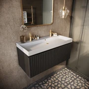 Fontana Milo badmeubel 100cm ribbelfront mat zwart met mat witte wastafel 2 kraangaten
