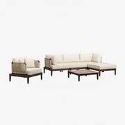 Tuinset Met Modulaire 3-delige Bank Met 2 Hoekfauteuils, Poef, Fauteuil En Salontafel Van Acaciahout Giulia Donker Acaciabruin - Sklum