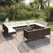 vidaXL 14-delige Loungeset met kussens poly rattan bruin