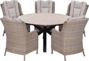 Garden Impressions Marbella tuinset 6-delig vin. willow - Tulli tuintafel Ø148 cm