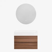 Badkamermeubelset Van Hout En Essenhoutfineer Met Geïntegreerde Wastafel Ona Donker Hout & Round Led And Antifog Ø70 Cm Riben & Zonder - Sklum