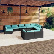 vidaXL 10-delige Loungeset met kussens poly rattan zwart