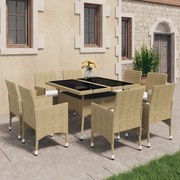 vidaXL 9-delige Tuinset poly rattan en glas beige