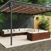 vidaXL 11-delige Loungeset met kussens poly rattan bruin