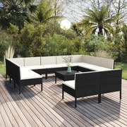 vidaXL 12-delige Loungeset met kussens poly rattan zwart