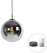 Smart hanglamp met dimmer zwart met smoke glas 30 cm incl. Wifi ST64 - Pallon Art Deco E27 bol / globe / rond Binnenverlichting Lamp