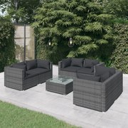 vidaXL 7-delige Loungeset met kussens poly rattan grijs