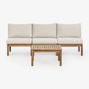 Branson 3-delige Modulaire Loungeset Met Acaciahouten Salontafel Wit Gardenia - Bruin Acacia - Sklum