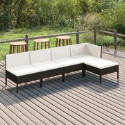 vidaXL 5-delige Loungeset met kussens poly rattan zwart