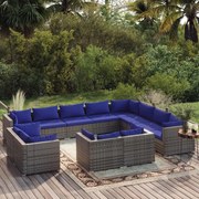 vidaXL 12-delige Loungeset met kussens poly rattan grijs