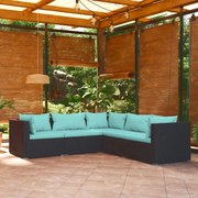 vidaXL 5-delige Loungeset met kussens poly rattan zwart