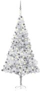 vidaXL Kunstkerstboom met LED's en kerstballen 210 cm PET zilverkleur