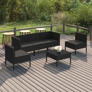 vidaXL 6-delige Loungeset met kussens poly rattan zwart