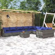 vidaXL 10-delige Loungeset met kussens poly rattan grijs