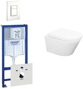 Wiesbaden Vesta Spoelrandloos toiletset bestaande uit inbouwreservoir, toiletpot met softclose toiletzitting en bedieningsplaat wit 0720003/0729205/sw65812/