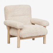 Bernia Gestoffeerde Essenhouten Fauteuil Crème Beige Synthetisch Haar - Sklum