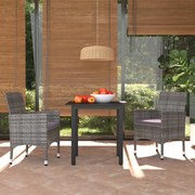 vidaXL 3-delige Tuinset met kussens poly rattan grijs