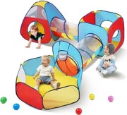 VEVOR 5-in-1 speeltent met tunnel, basketbalring voor jongens, meisjes, baby's en kinderen, opvouwbaar speelhuis voor binnen en buiten met draagtas en spanbanden, verjaardagscadeau, rood/geel/blauw