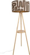 Vloerlamp tripod hout met gestreepte beige en bruine kap 50cm - Lou