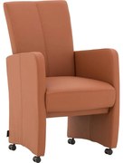 Goossens Excellent Eetkamerstoel Riva rood leer met armleuning en met wielen, stijlvol landelijk