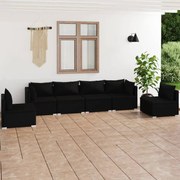 vidaXL 6-delige Loungeset met kussens poly rattan zwart