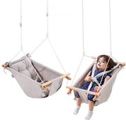 VEVOR Canvas Hangmat Schommel, Baby Schommel met 3 Standen voor Binnen en Buiten, met 5-puntsgordel en Boomriemen, Draagvermogen 68 kg, Ingebouwd Kussen, Houten Hangende Schommelzitje voor Baby's en Peuters