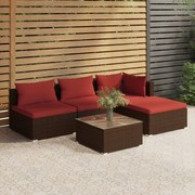 vidaXL 5-delige Loungeset met kussens poly rattan bruin