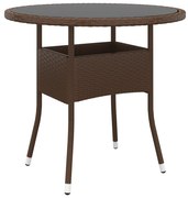 vidaXL Tuintafel Ø80x75 cm gehard glas en poly rattan bruin