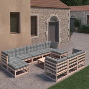 vidaXL 11-delige Loungeset met kussens massief grenenhout