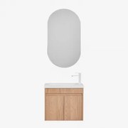 Narek Zwevend Houten Badkamermeubelset Met Geïntegreerde Wastafel Ash Brown & Ovaal Met Opbergruimte Zwart 50x90 Cm Oricsa & Wit - Sklum