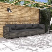 vidaXL 4-delige Loungeset met kussens poly rattan grijs