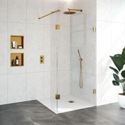 BRAUER Void inloopdouche helder glas 100x200 met 30 zijwand incl. glascoating PVD goud geborsteld GS-VOI2H10030200GG