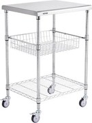 VEVOR RVS keukenwagen, 3-laags serveerwagen met een capaciteit van 213,2 kg, laboratoriumwagen, opbergwagen met verdiepte mand en 6 haken, voor binnen- en buitengebruik