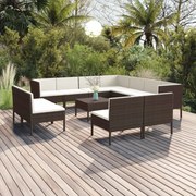 vidaXL 12-delige Loungeset met kussens poly rattan bruin