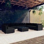 vidaXL 11-delige Loungeset met kussens poly rattan zwart