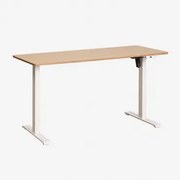 Elektrisch Verstelbaar Rechthoekig Bureau Met Geheugenfunctie Van Hout En Ijzer Serpi Eikenhout & ↔︎ 140 Cm & Wit - Sklum