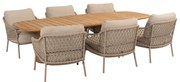 Capri Sardinia barrel low dining tuinset 7 delig 240x110xH69 cm teak latte 4 Seasons Outdoor