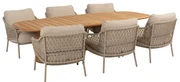 Capri Sardinia barrel low dining tuinset 7 delig 240x110xH69 cm teak latte 4 Seasons Outdoor