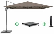 Platinum Challenger zweefparasol 3.5x3.5m T1 premium (incl. voet en hoes) havana