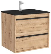 Muebles Resh badkamermeubel eiken 60cm met zwarte wastafel en kraangat