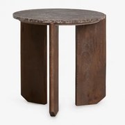 Lavinia Ronde Bijzettafel Ø50 Cm In Natuursteen En Mangohout Bruin Marmer & Donker Hout & Ø50 Cm - Sklum