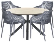 Garden Impressions Air XL tuinset 5-delig donker grijs - Tulli tuintafel Ø122x75 cm light teak look