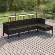 vidaXL 5-delige Loungeset met kussens poly rattan zwart