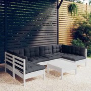 vidaXL 7-delige Loungeset met kussens massief grenenhout wit